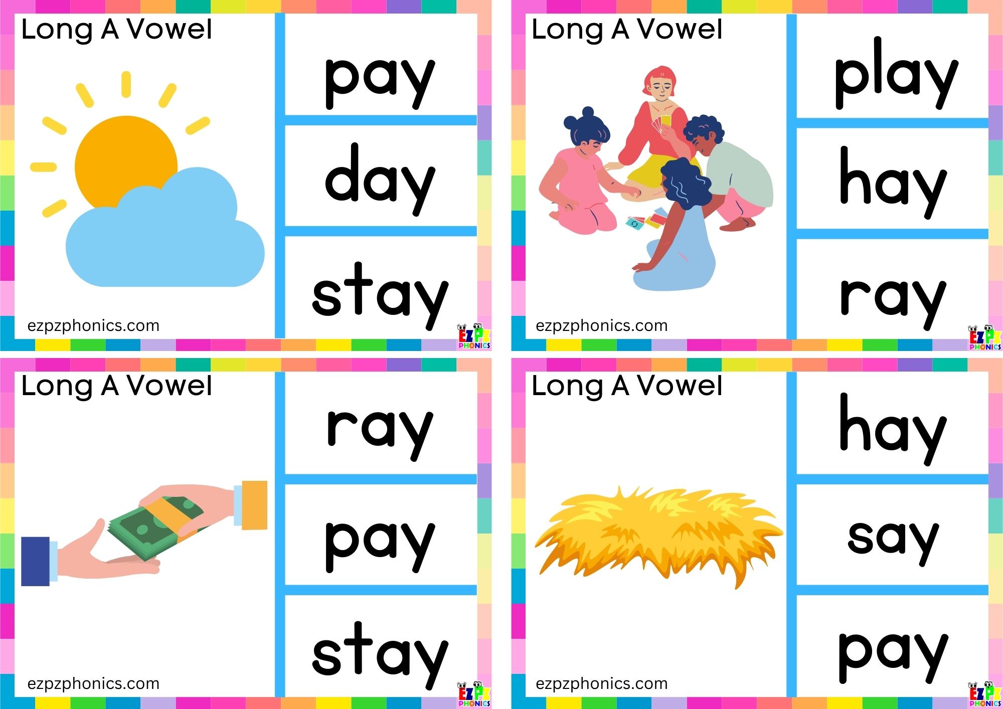 Long a vowel ay words Look at the image and clip the correct word Clip cards group 1
